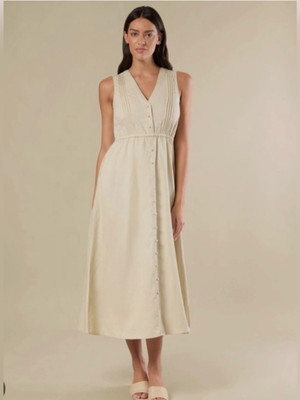 Rachel Parcell Cream Button-Front V-Neck Midi Dress